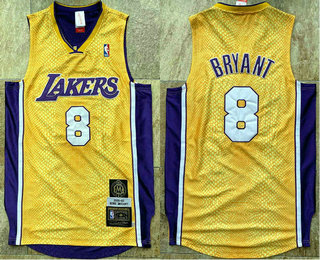 Men Los Angeles Lakers 8 Kobe Bryant Yellow 2001 02 Hardwood Classics Soul AU Throwback Jersey