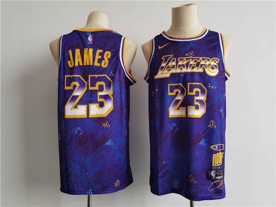 Men Los Angeles Lakers 23 James Purple Nike MVP rookie of the ye