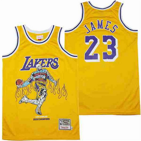 Men Los Angeles Lakers 23 LeBron James yellow skeleton Stitched 