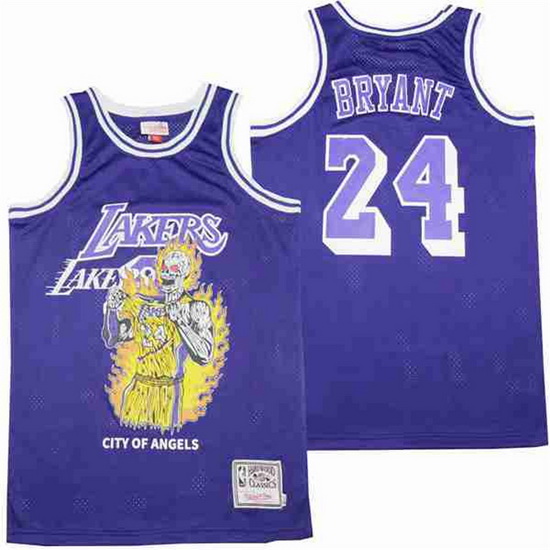 Men Los Angeles Lakers 24 Kobe Bryant skeleton purple Stitched J