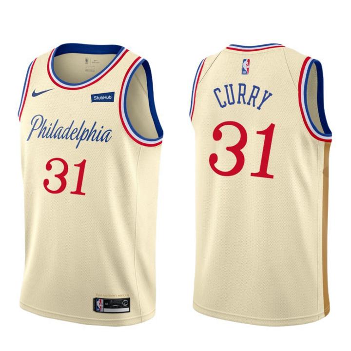 Nike Philadelphia 76ers 31 Seth Curry Men Unveil 2019 20 City Edition Swingman NBA Jersey Cream Whit