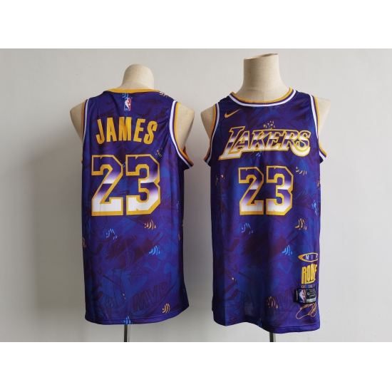 Men's Los Angeles Lakers #23 LeBron James Purple Mvp Rookie Of T