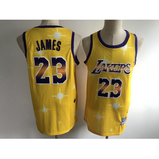 Men's Los Angeles Lakers #23 LeBron James Yellow Hwc Starry Jers