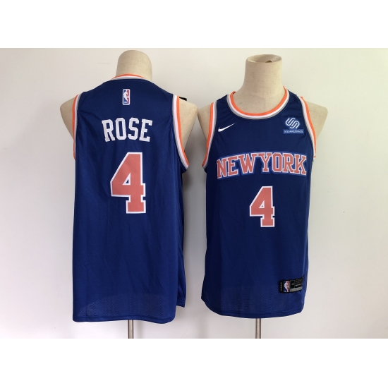 Men's New York Knicks #4 Derrick Rose Blue Stitched Basketball J