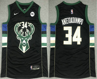 Men Men Milwaukee Bucks 34 Giannis Antetokounmpo Black 2021 Nike Swingman Stitched Jersey With NEW S