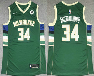 Men Men Milwaukee Bucks 34 Giannis Antetokounmpo Green 2021 Nike Swingman Stitched Jersey With NEW S