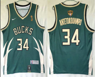 Men Men Milwaukee Bucks 34 Giannis Antetokounmpo Green Nike Swingman 2021 Champions Earned Edition S