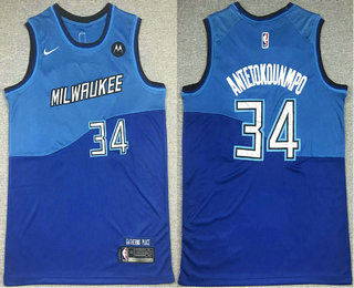 Men Men Milwaukee Bucks 34 Giannis AntetokounmpoBlue 2021 Nike City Edition Swingman Jersey With NEW