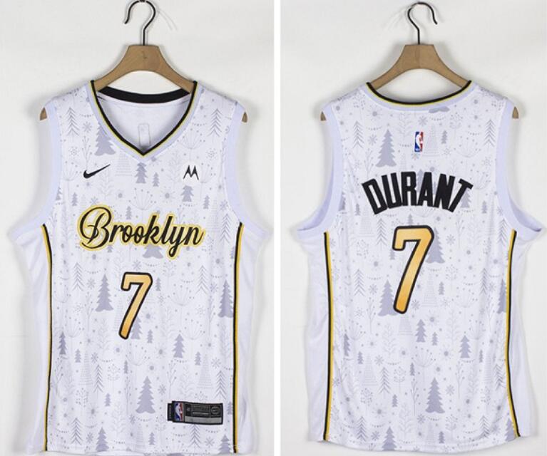 Men Nets 7 Kevin Durant White Nike Christmas Edition Swingman Jersey