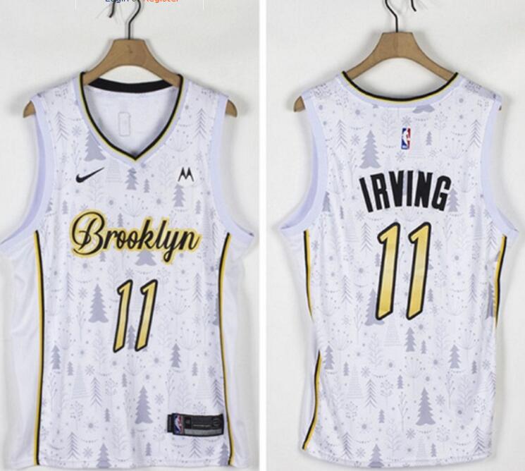 Men Nets 11 Kyrie Irving White Nike Christmas Edition Swingman Jersey