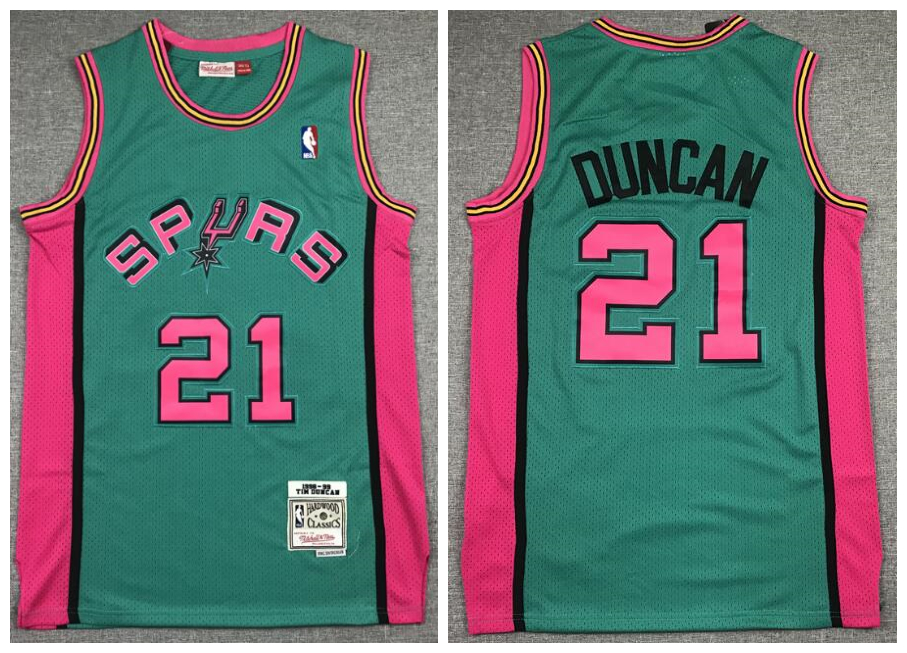 Men Spurs 21 Tim Duncan Green 1998 99 Hardwood Classics Jersey