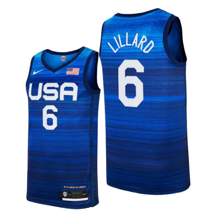 Men's USA Team Damian Lillard Home Blue 2021 Tokyo Olympics Jersey