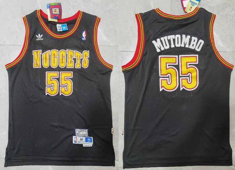 Men Adidas Denver Nuggets Dikembe Mutombo 55 Black Hardwood Classic NBA Jersey