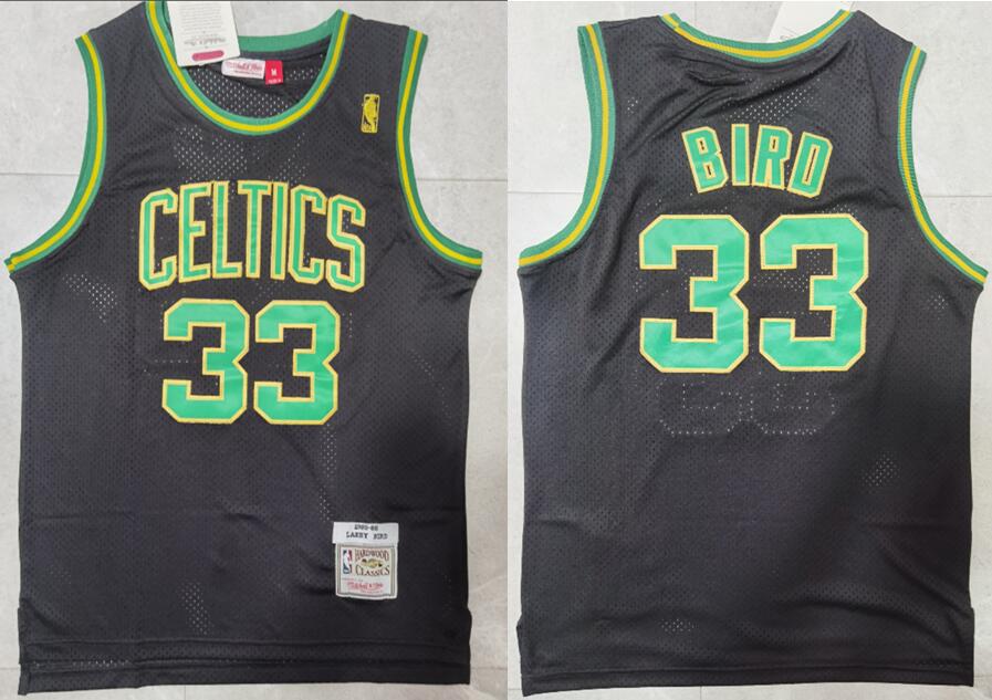 Men Boston Celtics Larry Bird 33 Black Hardwood Classic NBA Jersey