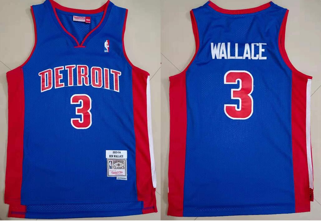 Men Detroit Pistons Ben Wallace #3 Blue Hardwood Classic Mitchell Ness Jersey