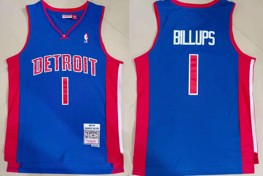 Men Detroit Pistons Chauncey Billups #1 Blue Hardwood Classic Mitchell Ness Jersey