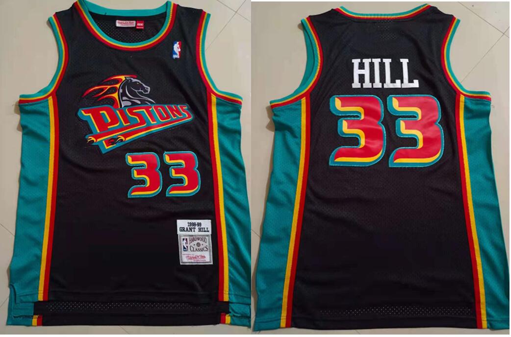 Men Detroit Pistons Grant Hill 33 Black 1998 1999 Hardwood Classics Mitchell Ness Jersey