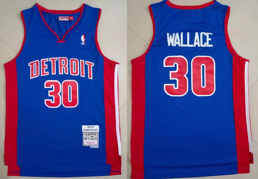 Men Detroit Pistons Rasheed Wallace #30 Blue Hardwood Classic Mitchell Ness Jersey