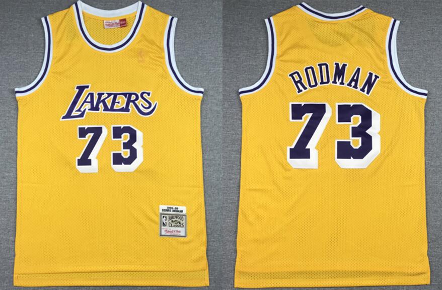 Men Los Angeles Lakers Dennis Rodman 73 Yellow Hardwood Classic Mitchll Ness NBA Jersey