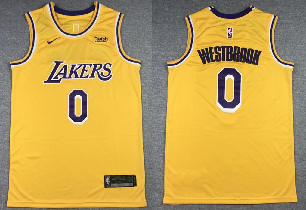 Men Los Angeles Lakers Russell Westbrook #0 Yellow Round Neck NBA Jersey