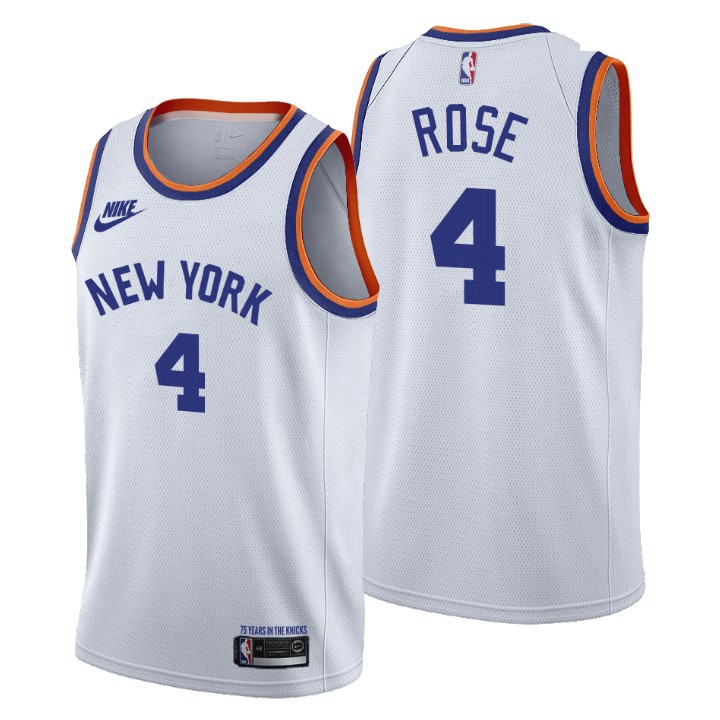 Men New York Knicks 4 Derrick Rose Men Nike Releases Classic Edition NBA 75th Anniversary Jersey Whi