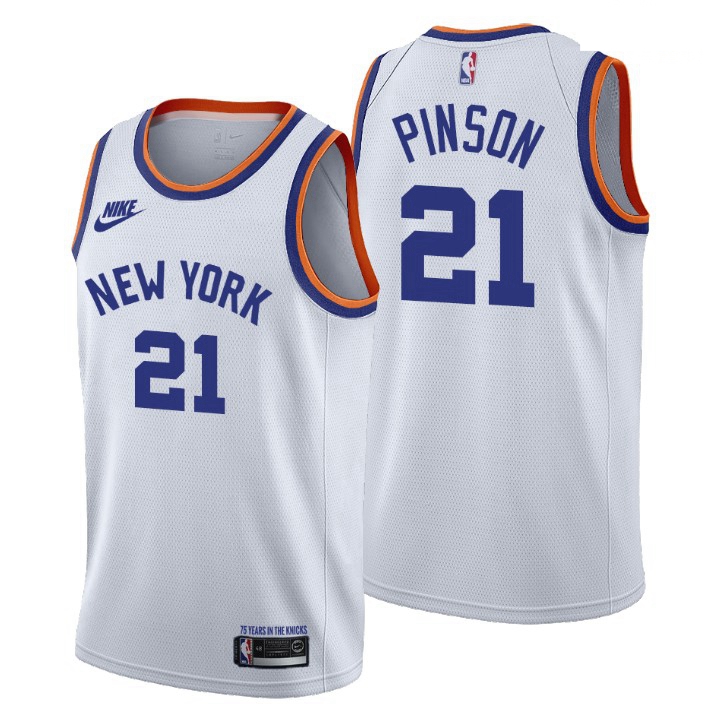 Men New York Knicks 21 Theo Pinson Men Nike Releases Classic Edition NBA 75th Anniversary Jersey Whi