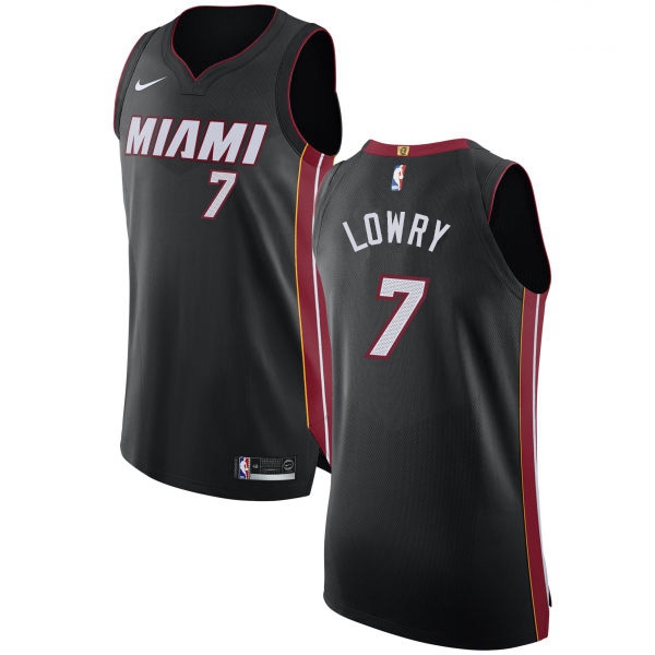 Men Nike Miami Heat 7 Kyle Lowry Black NBA Authentic Icon Edition Jersey