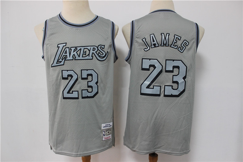 Men Los Angeles Lakers Lebron James 23 Gray Hardwood Classic Michell&Ness Limited Jersey