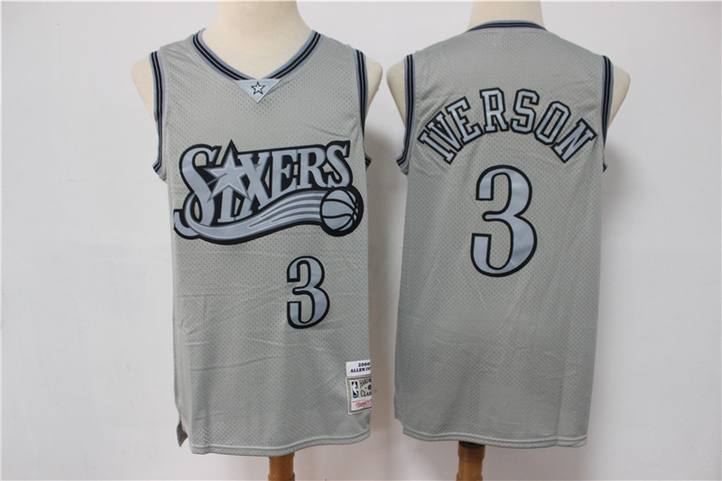 Men PHILADELPHIA 76ERS Allen Iverson 3 Gray Hardwood Classic Michell&Ness Limited Jersey