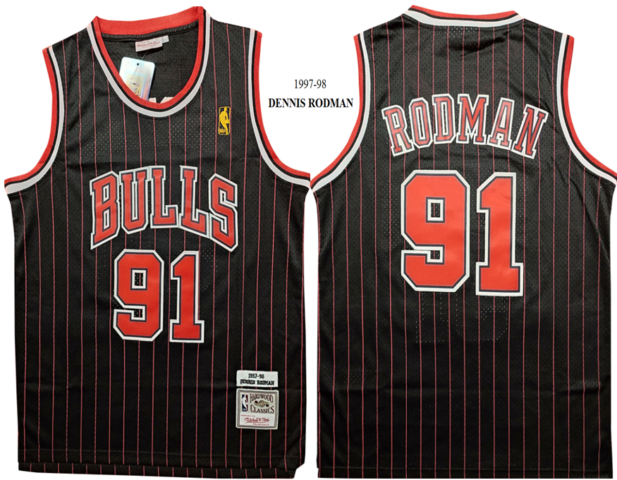 Chicago Bulls 91 Dennis Rodman Black 1997 98 Hardwood Classics Jersey