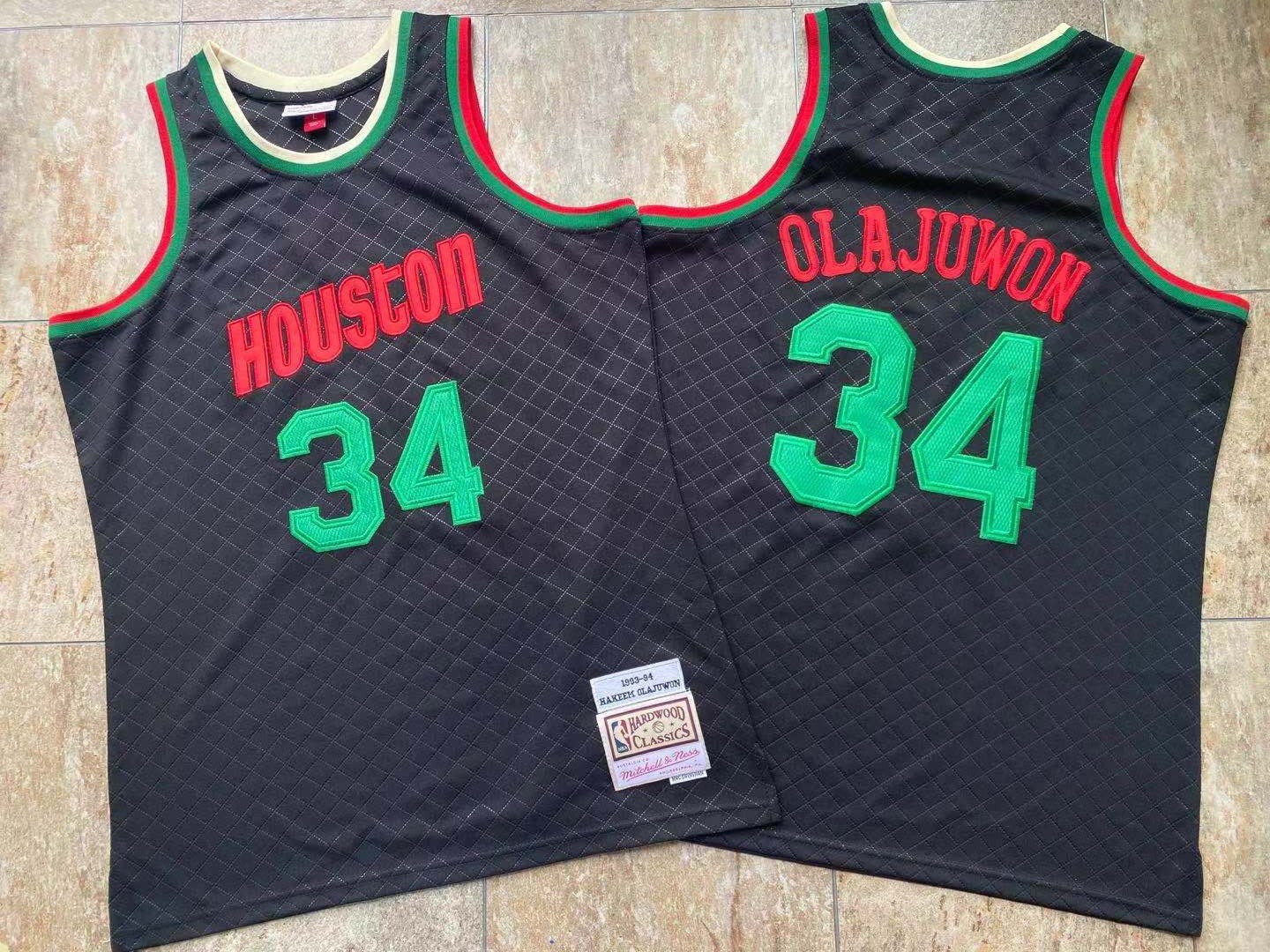 Houston Rockets 34 Hakeem Olajuwon Black 1993 94 Hardwood Classics Jersey