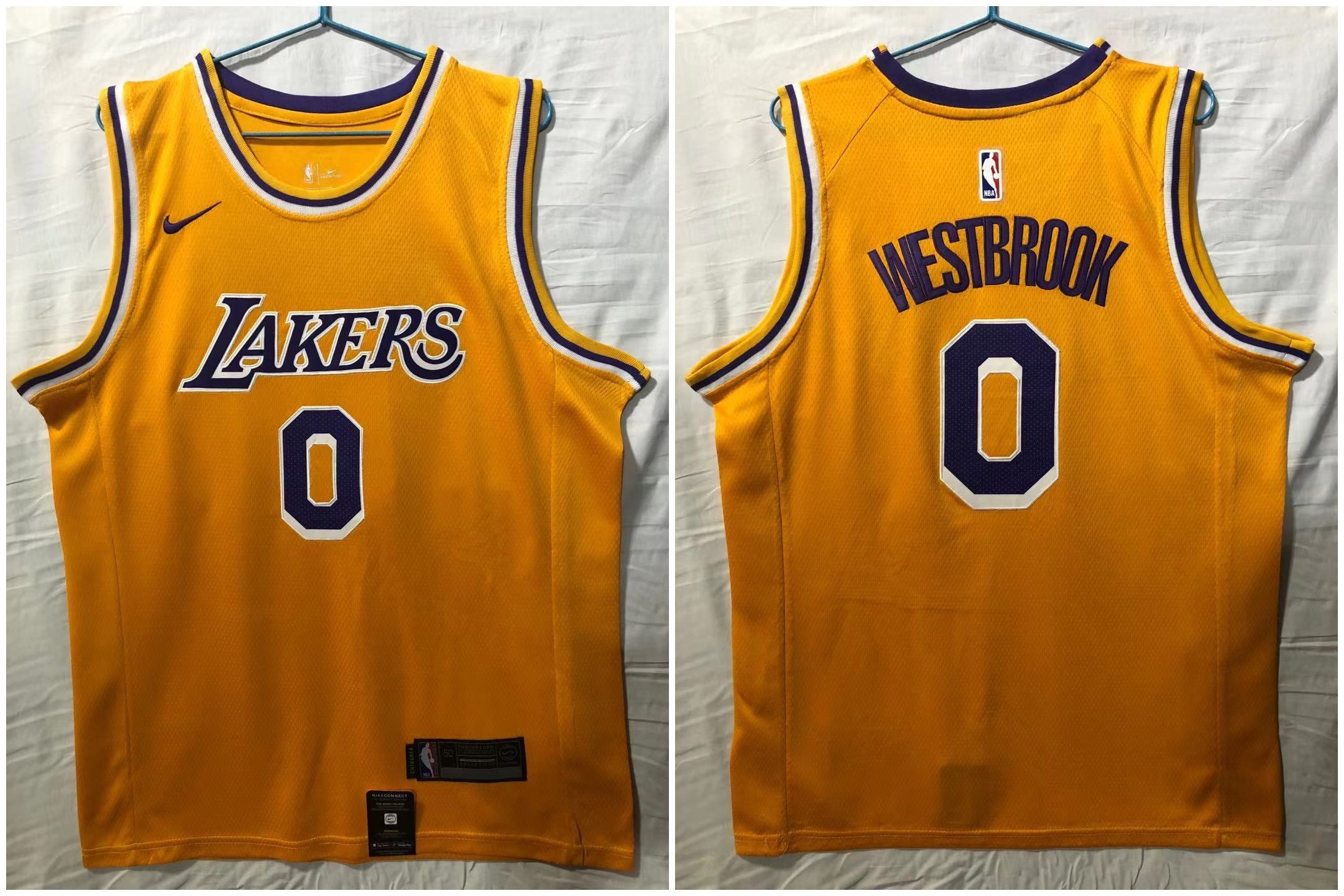 Los Angeles Lakers 0 Russell Westbrook Yellow Nike Swingman Jersey