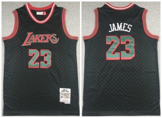 Men Black Los Angeles Lakers 23 LeBron James 2018 19 Mitchell  26 Ness Hardwood Classics Stitched Je