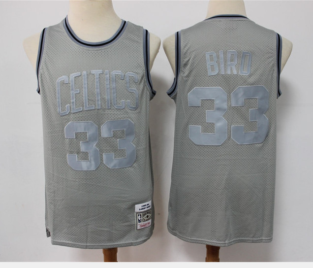 Men Boston Celtics 33 Larry Bird Grey Throwback Stitched Basketball Jersey