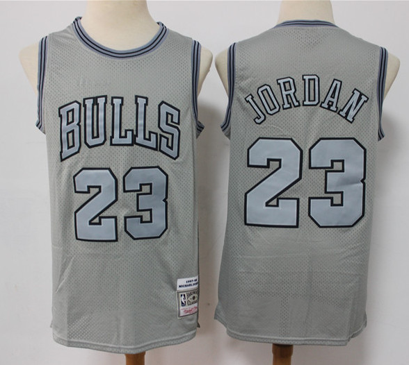 Men Chicago Bulls 23 Michael Jordan Grey Throwback Stitched Basketball Jersey