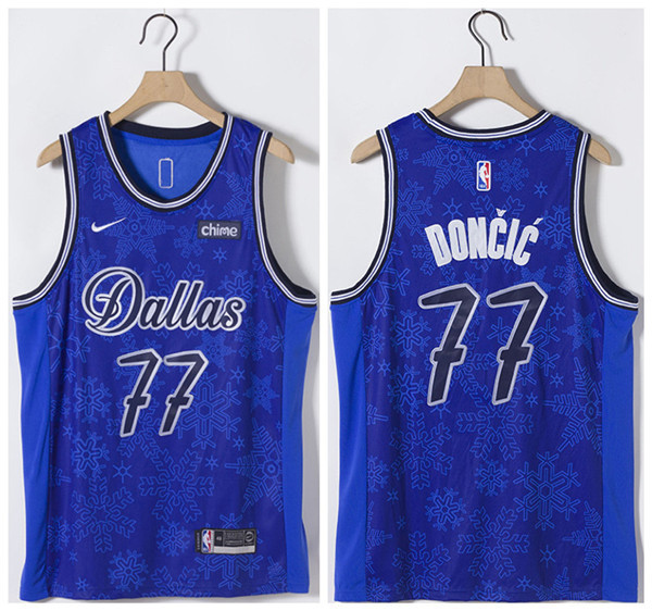 Men Dallas Mavericks 77 Luka Doncic Blue Stitched Basketball Jersey