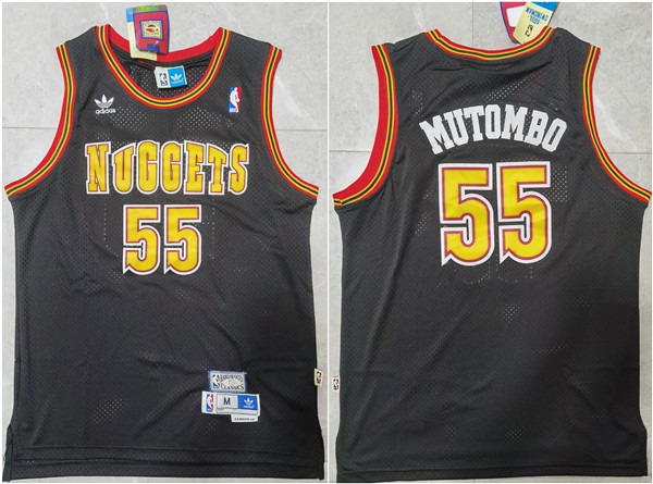 Men Denver Nuggets 55 Dikembe Mutombo Black Throwback Stitched Jersey