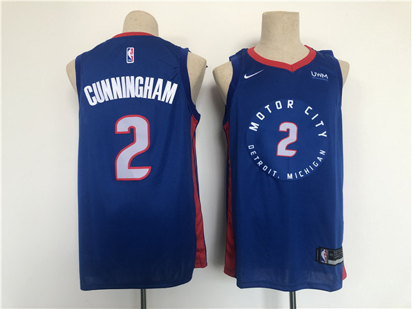 Men Detroit Pistons 2 Cade Cunningham Navy Stitched Basketball Jersey