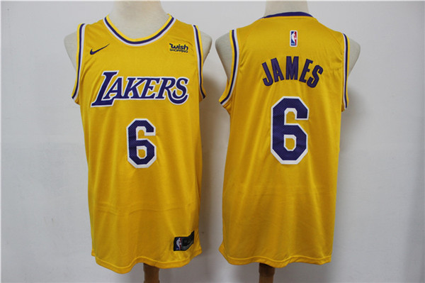 Men Los Angeles Lakers 6 LeBron James Yellow Stitched Basketball Jersey