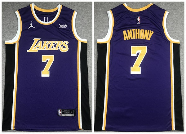 Men Los Angeles Lakers 7 Carmelo Anthony Purple Stitched Basketball Jersey