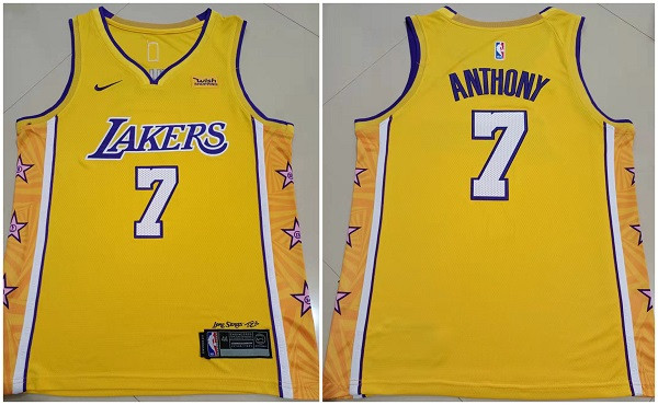 Men Los Angeles Lakers 7 Carmelo Anthony Yellow Stitched Basketball Jersey