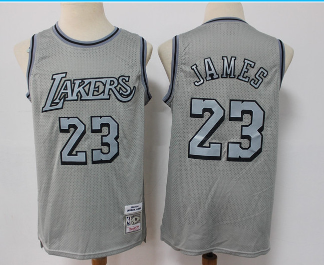 Men Los Angeles Lakers 23 LeBron James Grey Throwback Stitched Basketball Jersey