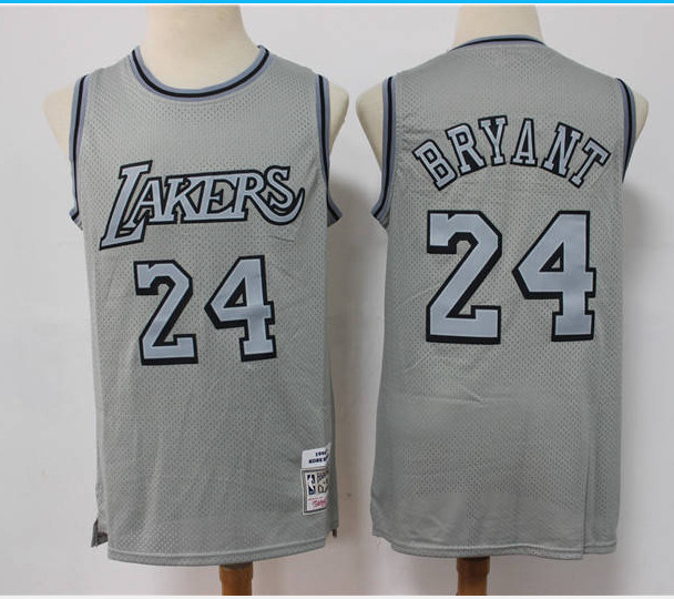 Men Los Angeles Lakers 24 Kobe Bryant Grey Throwback Stitched Basketball Jersey