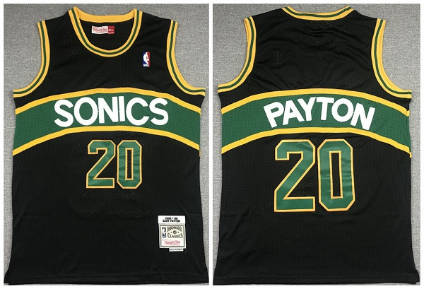 Men Seattle Supersonic 20 Gary Payton Black 1994 95 Throwback SuperSonics Stitched