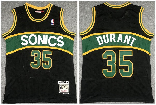 Men Seattle Supersonic 35 Kevin Durant Black 2007 08 Black Throwback SuperSonics Stitched Jersey