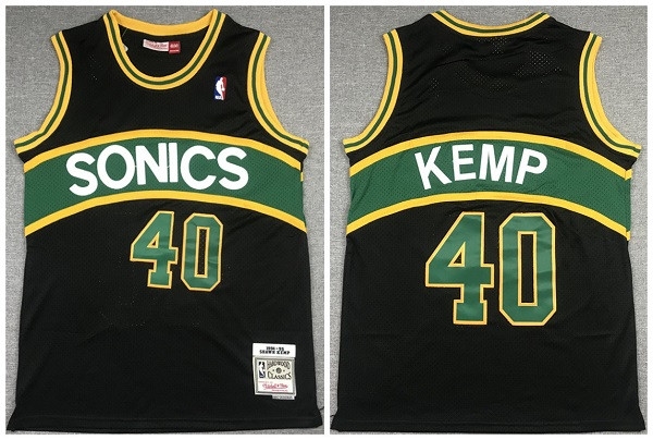 Men Seattle Supersonic 40 Shawn Kemp Black 1994 95 Throwback SuperSonics Stitched Jersey