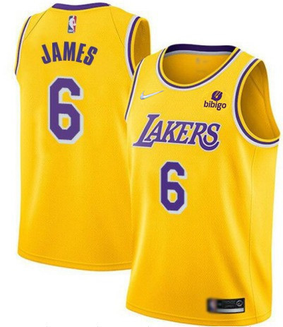 Men Los Angeles Lakers 6 LeBron James Bibigo Yellow Stitched Basketball Jersey