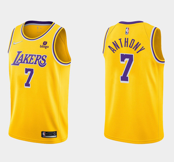 Men Los Angeles Lakers 7 Carmelo Anthony Bibigo Yellow Stitched Basketball Jersey