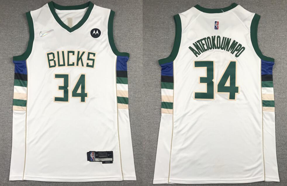 Men Milwaukee Bucks 34 Giannis AntetokounWhite 2021 City Edition Stitched Jersey