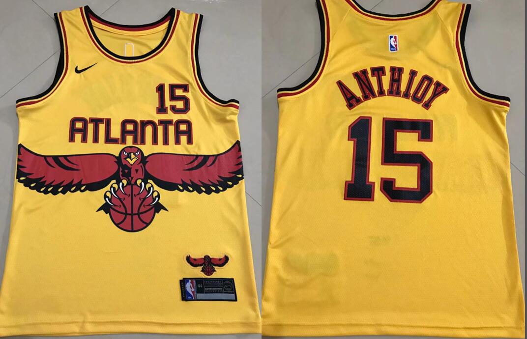 Men Atlanta Hawks Carmero Anthony #15 Yellow City Edition Stitch